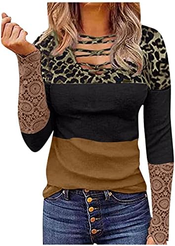 Femei Topuri Leopard imprimare V gât Design Bluze Sexy doamnelor dantela maneca pulover Ziua Îndrăgostiților Cadouri pentru ea
