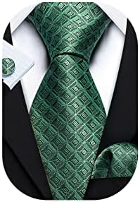 Barry.Wang Mens carouri verifica mătase cravată formale afaceri nunta lux cravate și buzunar pătrat butoni Set