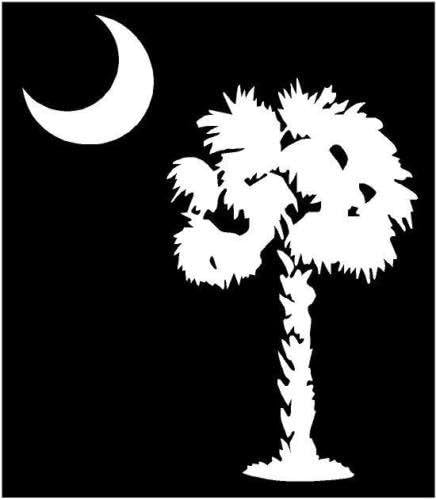 Doar pentru Fun White - 5 x 4,25 Palm Tree Moon Carolina de Sud Palmetto Vinil Die Cut Decal Decal Bumper, ferestre, mașini,