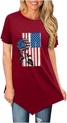 4 iulie Puff maneca tricouri femei American Flag imprimate asimetrice Vara Topuri Vrac se potrivi tunici pentru jambiere