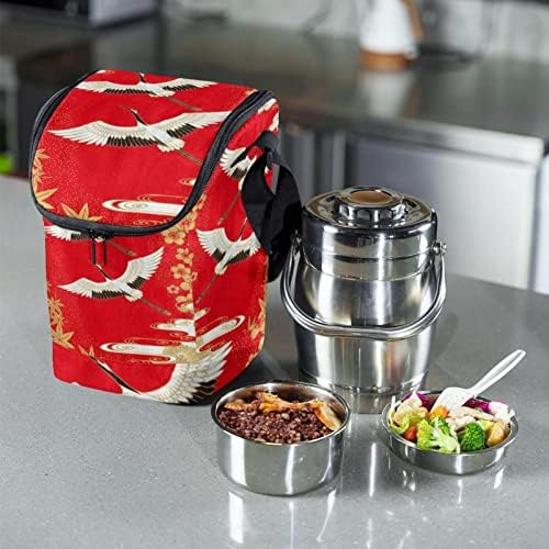 GUEROTKR cutie de prânz pentru femei, cutie de prânz pentru bărbați, sac mic de prânz,Japonia pasăre crane model roșu