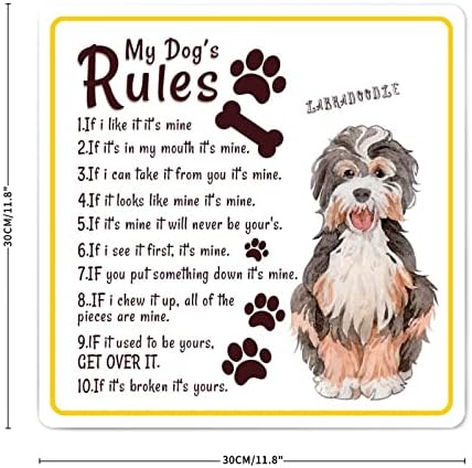 Alioyoit Funny metal Dog Sign Plaque Regulile câinelui meu Rustic Dog Paw Prints Sign with Funny Dog Quote rural metal Print