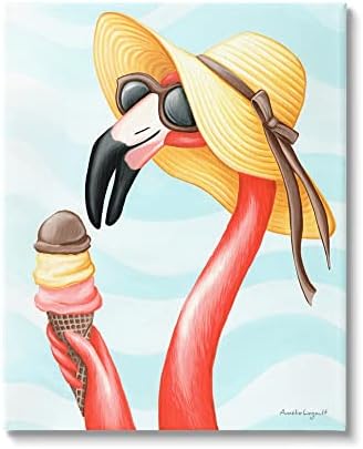 Stupell Industries Pălărie de soare Flamingo de vară bucurându-se de conul de înghețată, Design de Amelie Legault