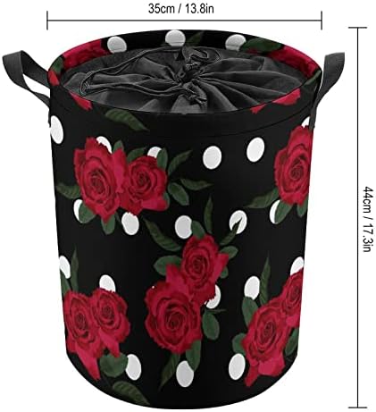 LynaRei coșuri de rufe tradiționale cu trandafir roșu pentru dormitoare 17,3 Inch negru cu punct alb pliabil coș de depozitare