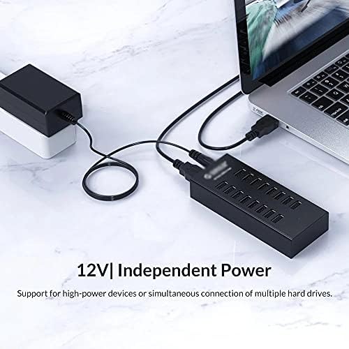Jahh USB Hub 16 port USB2.0 Hub cu adaptor de alimentare 12V2A 3.3 Ft / 1m Cablu de date pentru Air Laptop PC Tablet
