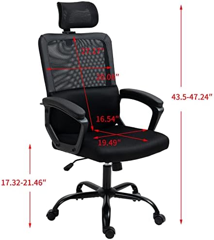 Scaun de birou, scaun de birou din plasă ergonomică, scaun de computer cu spate înalt cu tetieră reglabilă,suport lombar, funcție