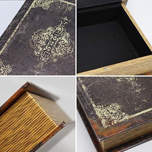 Casete de carte decorativă Jolitac Mondial Model Model Antic Book Cutie invizibilă cu copertă magnetică, Faux Wood Set of 3