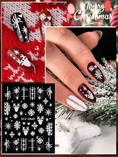 Autocolante de unghii în relief de 10 pcs, Lorvain 5d Christmas Christmas Nail Art Stickers Xmas French Iarna unghii Decaluri