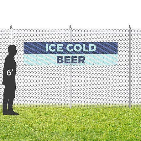 Cgsignlab | „Ice Cold Beer -Stripes Blue”, rezistent la vânt, cu ochiuri de vinil din ochiuri exterioare, Banner de vinil |
