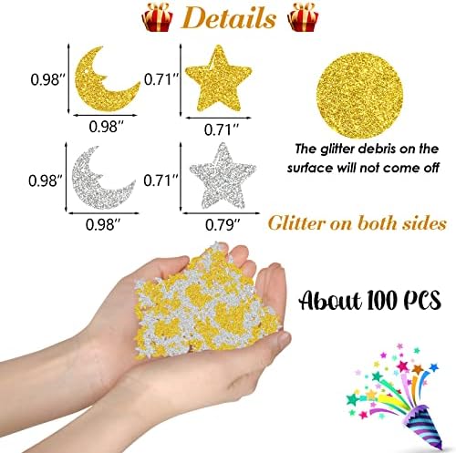 Confetti de stea și lună Kimini-ki, 100 de PC-uri Glitter Twinkle Little Star Table Confetti, Eid Ramadan Mubarak Ramadan Confetti,