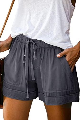 Mosucoirl femei confortabile cu talie elastică casual pantaloni scurți de culoare pură de culoare plajă de vară Pantaloni scurți ușori cu buzunare