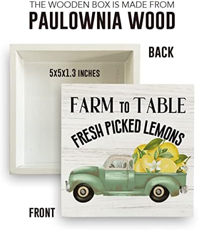 Farmhouse Lemon Truck Wooden Box Sign Rustic Country Farm to Table Fresh Picked Lemons Box Sign Wood Sign Decor de vară pătrat