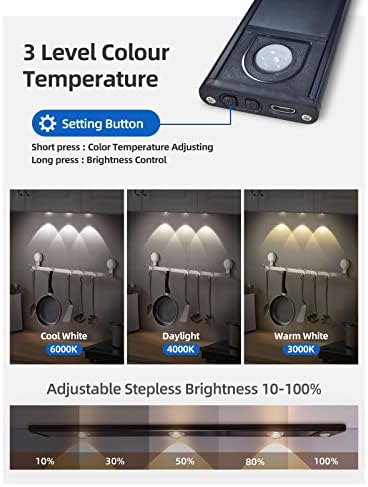 GARTO LED Under Cabinet Lights USB reîncărcabilă, Slim Closet Lights Motion Sensored Indoor, 4 Hill - bec fără fir baterie