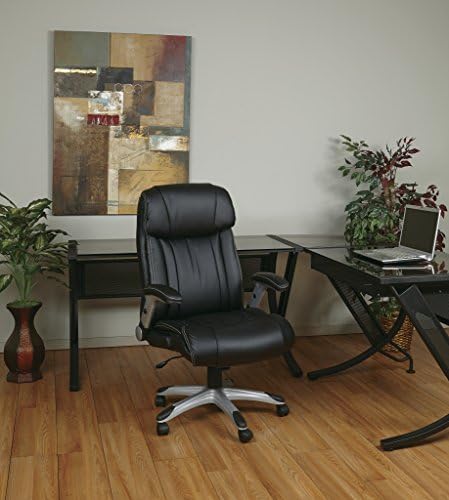 Office Star ECH Series scaun de birou din piele cu spătar înalt executiv, cu brațe reglabile căptușite, negru cu bază acoperită