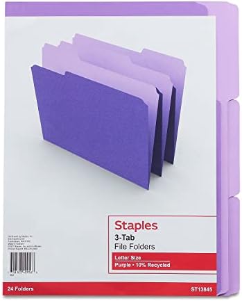 Staples 659790 Colorate Top-Tab Dosar Dosar 3 Fila Violet Scrisoare Dimensiune 24 / Pachet