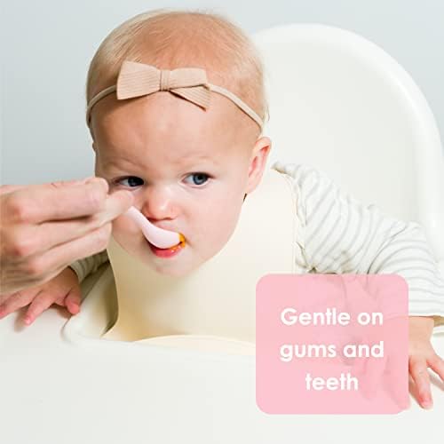 Ustensile pentru copii mici 2-Pack Baby Spoon & amp; Baby Fork Pink Soft & amp; Safe Silicon ustensile pentru copii pentru