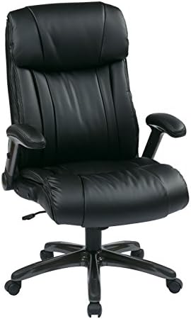 Office Star ECH Series scaun de birou din piele cu spate înalt, cu brațe reglabile, căptușite, negru cu bază acoperită cu Titan