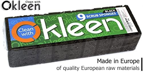 Okleen Black Multi Utilizați bureți de scrub. Făcut în Europa. 18 pachet, 4.3x2.8x1,4 inci. Fibra grea. Scrubber durabil inodor