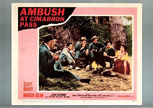 AFIȘ DE FILM: AMBUSCADĂ LA TRECĂTOAREA CIMARRON-1958-CARTE DE LOBBY-WESTERN-CLINT EASTWOOD-MARGIA FN / VF