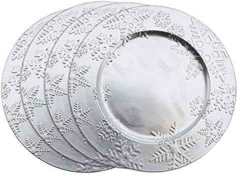 Placă de încărcare a fulgului de zăpadă în relief de iarnă, set de 4 buc Placă de plastic rotund argintiu