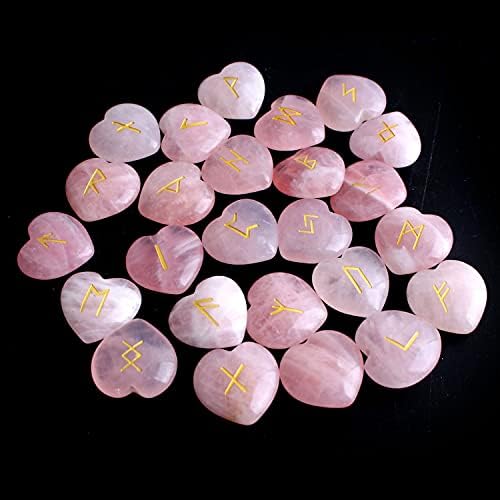 Binnanfang AC216 25pcs Natural Rose Quartz Heart Rune mini Crystal Divinație cuarț Meditație pentru a-i face avere Reiki Vindecare