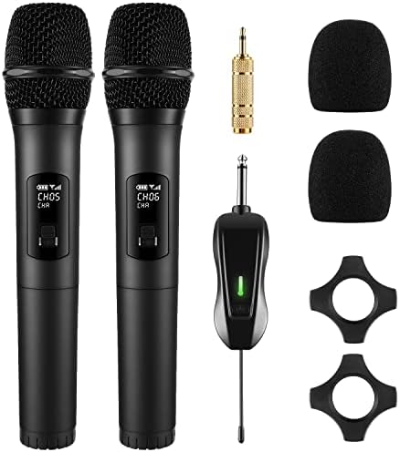 Microfon portabil fără fir Knmdityn Microfon Karaoke dinamic cu receptor de 1/4, 1/8 și inel Anti-alunecare, sistem de microfon