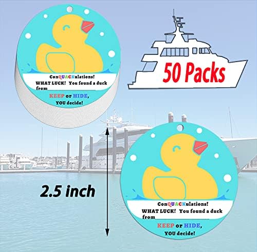 Rațe Tag-uri pentru croazieră 50 pachete. ConQuackulations 2.5 inch rotund Duck Tag-uri pentru crucișătoare. Cruise Essentials