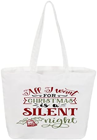 Tot ce vreau pentru Crăciun este o noapte tăcută- geantă cadou de Crăciun Tote Motivational Citat Tote Bag- Personalizat- Bag