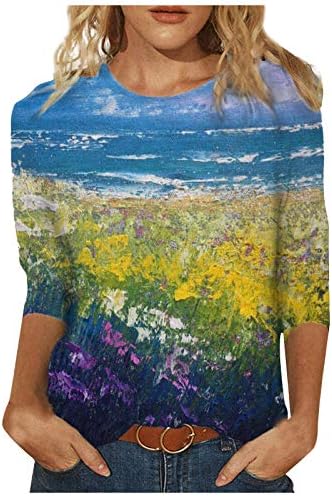 Tricou De Modă Pentru Femei Pictură Cămăși Cu Imprimeu Grafic Crewneck 3/4 Mâneci Topuri 2023 Bluze De Primăvară Vară