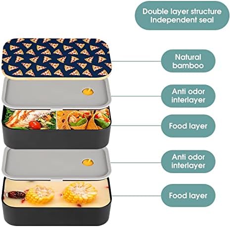 Pizza Slice Food Double Strat Bento Box cu set de ustensile Recipientul de prânz Stackabil include 2 containere