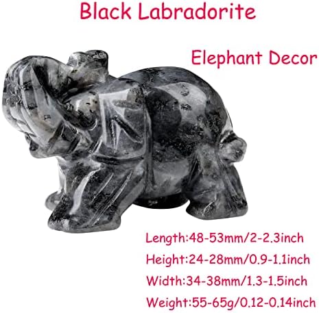 2 Decor de elefant labradorit negru drăguț din piatră naturală lustruit manual manual sculptat roz vindecare cristal de cristal