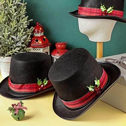 Funtery 3 buc Snowman Top Hat Snowman Hat copac Topper cu carouri panglică roșie copac Top decoratiuni costum de petrecere