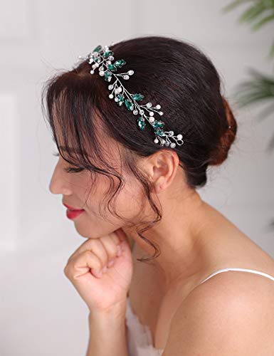 Denifery argint nunta Headband Verde Cristal păr viță de vie Stras Headpieces cristale perle mireasa Headband mireasa păr accesorii
