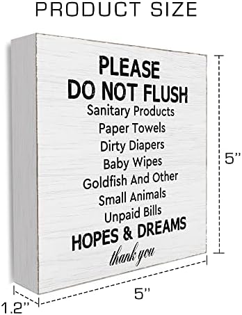 5 x 5 Vă rugăm să nu spălați produsele sanitare semne de cutie de placă din lemn alb, se potrivesc semn cutie de lemn pentru