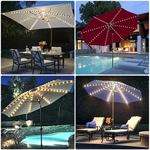 Patio LED Umbrella String Lights, 104 LED String Lights cu telecomandă, 8 lumini Umbrella Mod de iluminare iluminare exterioară