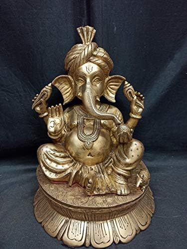 Bharat Haat Brass Metal Ganesh stând în poziție de binecuvântare și incredibil artist BH02583