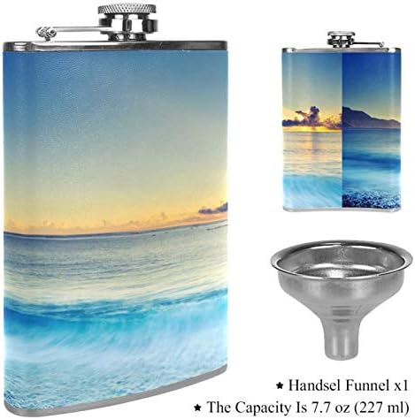 Hip Flask pentru lichior din oțel inoxidabil Leakproof cu pâlnie 7.7 oz capac din piele mare cadou idee Flask-Sea Coast