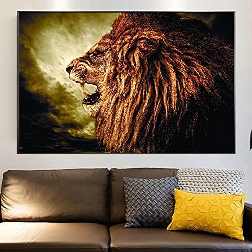 Roaring African Lion Animal Wild Poster și imprimeu pictură pe pânză Artă de perete Imagine Living Decorare în ulei avansat