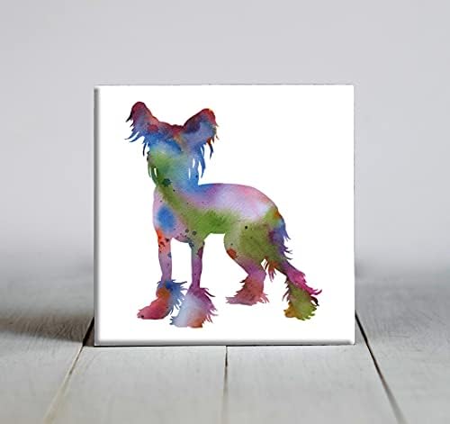 Abstract Violet Chinezesc Crested Dog Acuarelă Artă Decorativă Țiglă