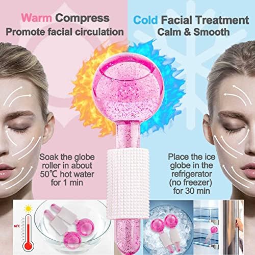 Hhygr Facial Ice Beauty Ball, 2pc Pink Facial Roller, masaje pentru piele rece sau fierbinte, pentru rolele pentru față și