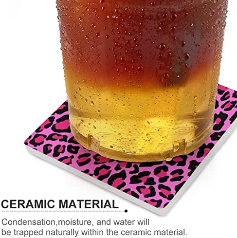 Imprimeu roz leopard coșuri pentru băuturi covoraș ceramic pătrat cu bază de plută 6pcs