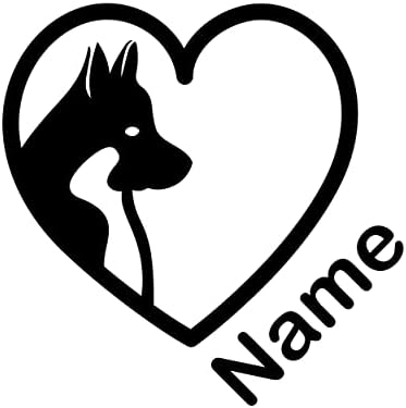 Imagine de inimă a câinelui cu semn Personal Decal pentru bara de protecție a mașinii, fereastră, bol - nume personalizat de