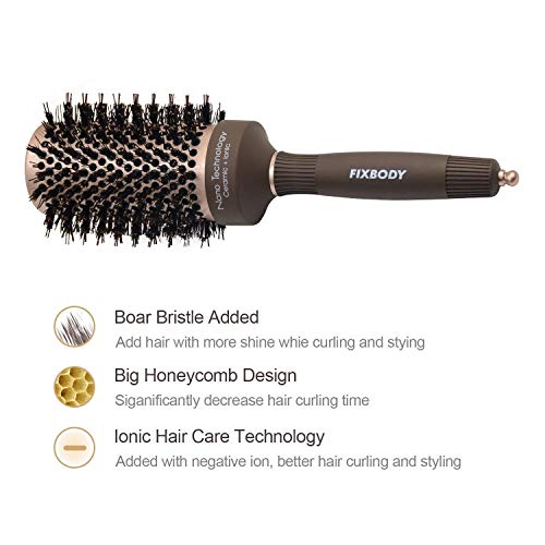 Fixbody Braar Bristles Orz rotund de păr, Nano Termic Tech și Tehnologie ionică pentru uscarea loviturilor | Remediați peria