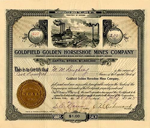 Goldfield Golden Horseshoe Mines Co. - Certificat De Stoc