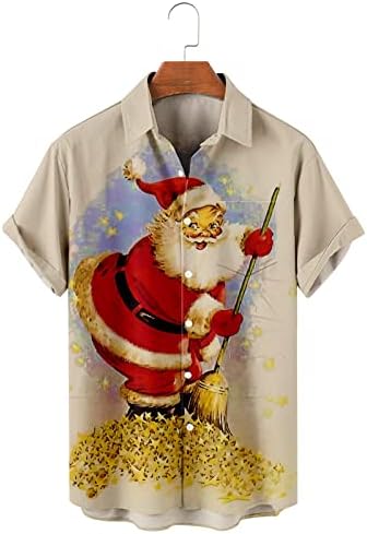 XXBR Christmas pentru bărbați cămăși în jos, costume de Crăciun cu mânecă scurtă Moș Crăciun CLAUS imprimat cămașă de bowling