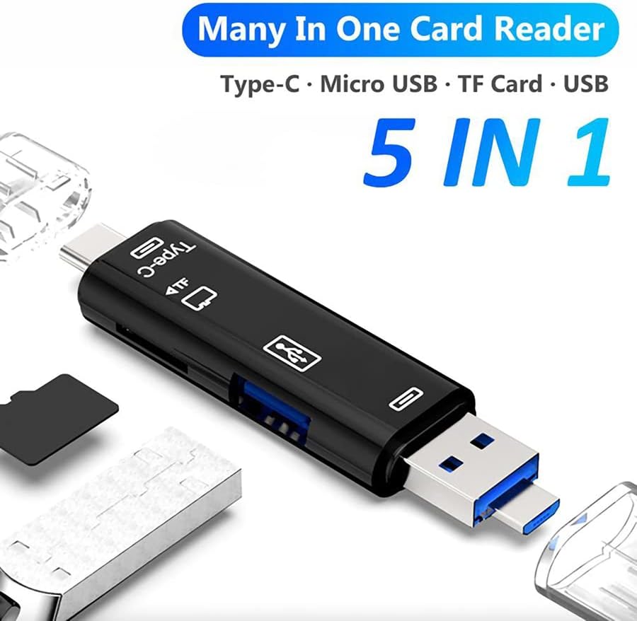 Cititor de carduri multifuncțional VOLT+ 5 în 1 compatibil cu Xiaomi Pocophone F1 are cititor de carduri USB Type-C/ MicroUSB/