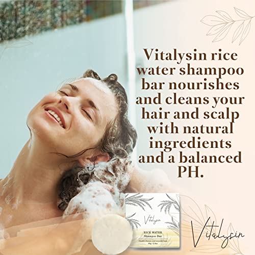 Baton de șampon cu apă de orez Vitalysin cu extracte de plante - curățare blândă, pH echilibrat, întărește părul pentru creștere,