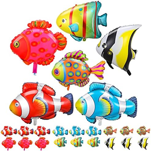 Karenhi 24 buc mare pește baloane Clownfish folie baloane tropicale pește Partidul decoratiuni gonflabile pește ocean animale Mylar baloane pentru copii ziua de nastere sub mare tematice Partidul decoratiuni
