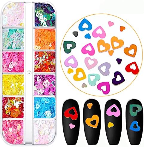 12 Color Valentine's Day Heart Art Art Glitter Sequins 3d Holographic Hollographic Love Flakes Glitters Nail Art Stickers Decaluri