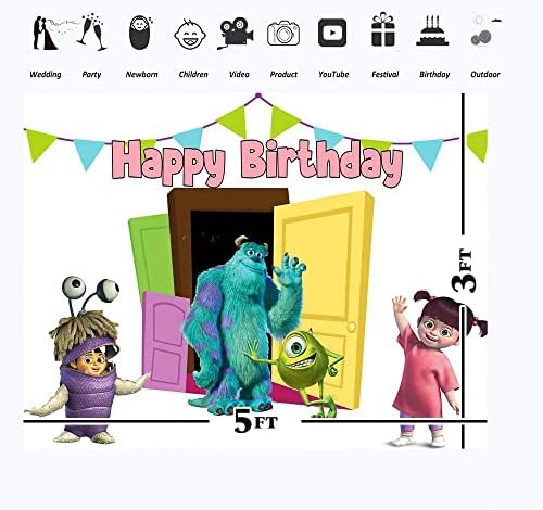 Pink Happy Birthday Monster Inc fundal 5x3ft Monștri Inc Boo ușă fundal 1st ziua de nastere pentru fete vinil Monster Inc Birthday